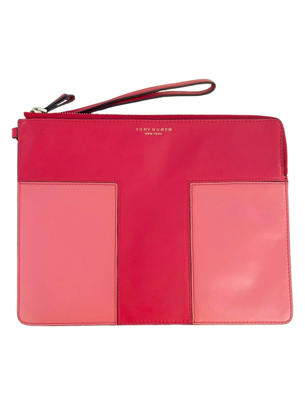 TORY BURCH Large Block-T Leather Clutch/Wristlet